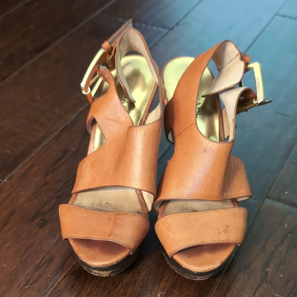 Michael Kors Brown Leather Sandals with Chunky Heel